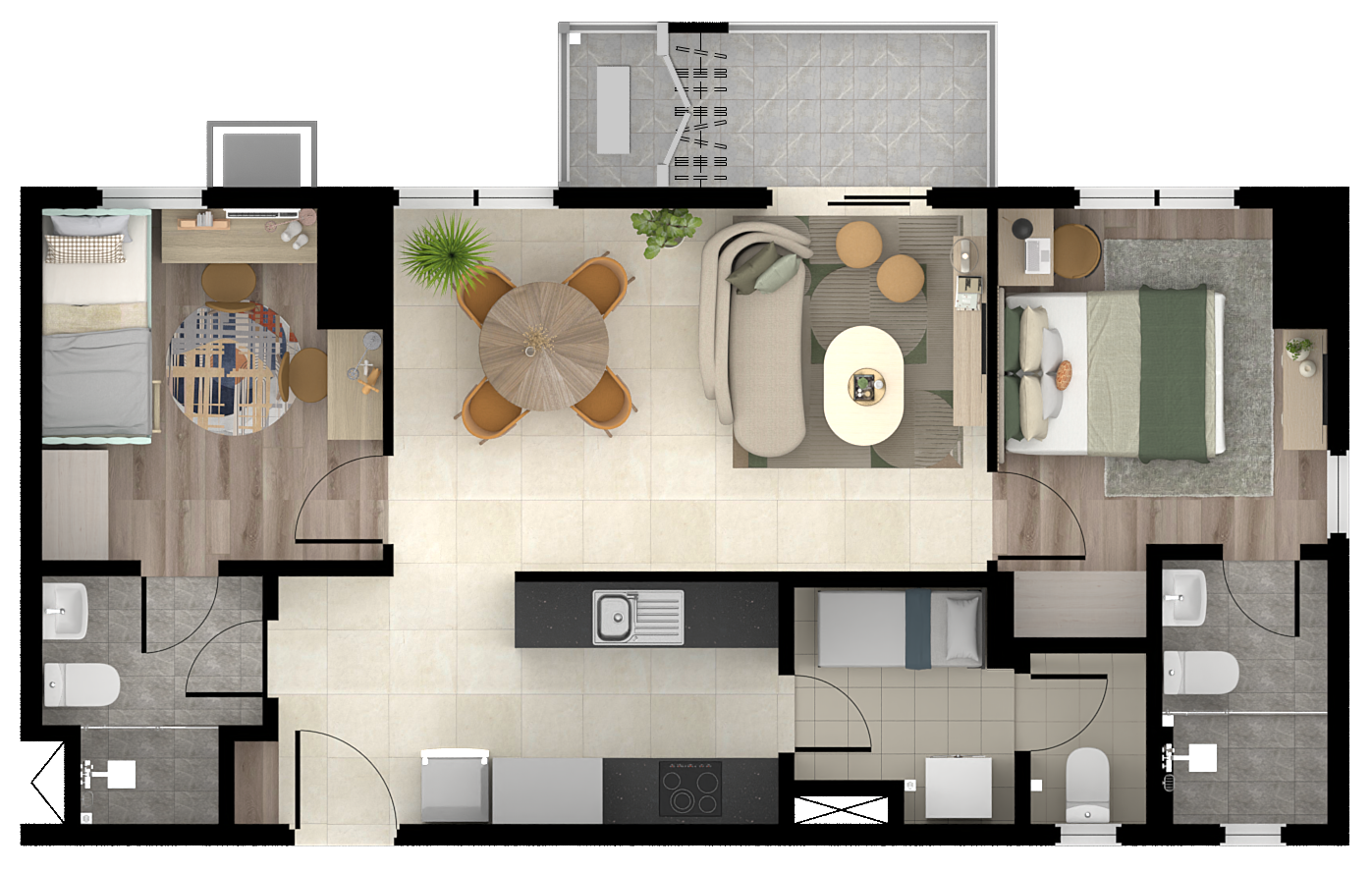 2BR w/ Balcony Layout